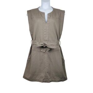 Banana Republic Factory Womens Khaki Split Neck Pullover Belted Dress L NWT